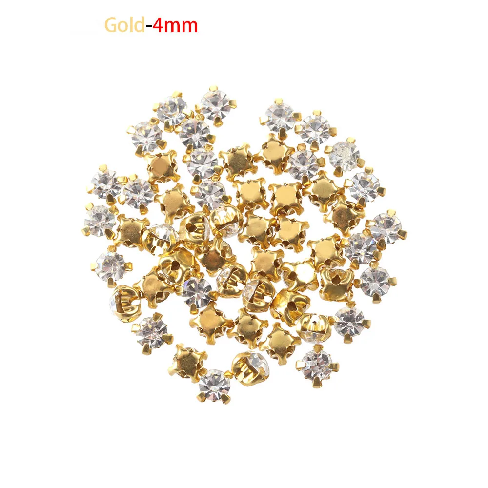 gold-4mm 50 шт., супер мини Стразы, пряжки, сделай сам, Кукольное платье, одежда ручной работы, кукольные сумки, ожерелье с обувью, пуговицы, куклы, аксессуары для шитья - Цвет: gold-4mm