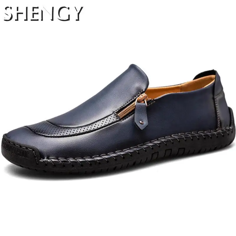 Мужские лоферы кожаная повседневная обувь легсветильник Молодежная на молнии