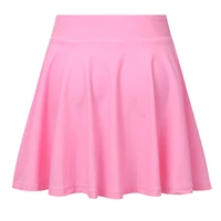 4 12y kids girls pure color skirt wide elastic waistband a line ruffle hem above knee length skirt kids pleated skating skirt