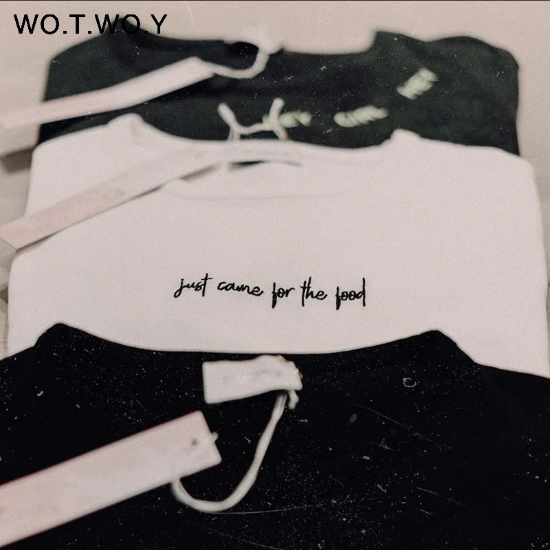 WOTWOY Забавные футболки с буквенным принтом женские летние однотонные хлопковые