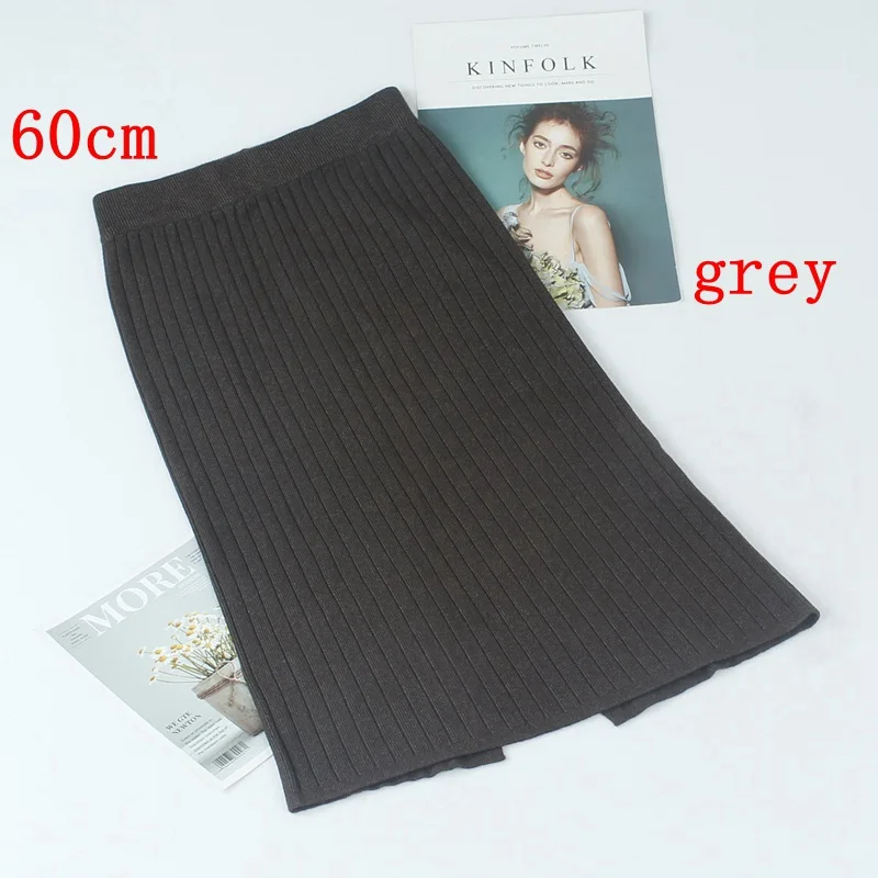 dark grey 60cm ONLYSVTER 60-80 см осень зима теплая Женская юбка-карандаш Модный повседневный вязаный край юбка длинные женские трикотажные юбки - Цвет: dark grey 60cm