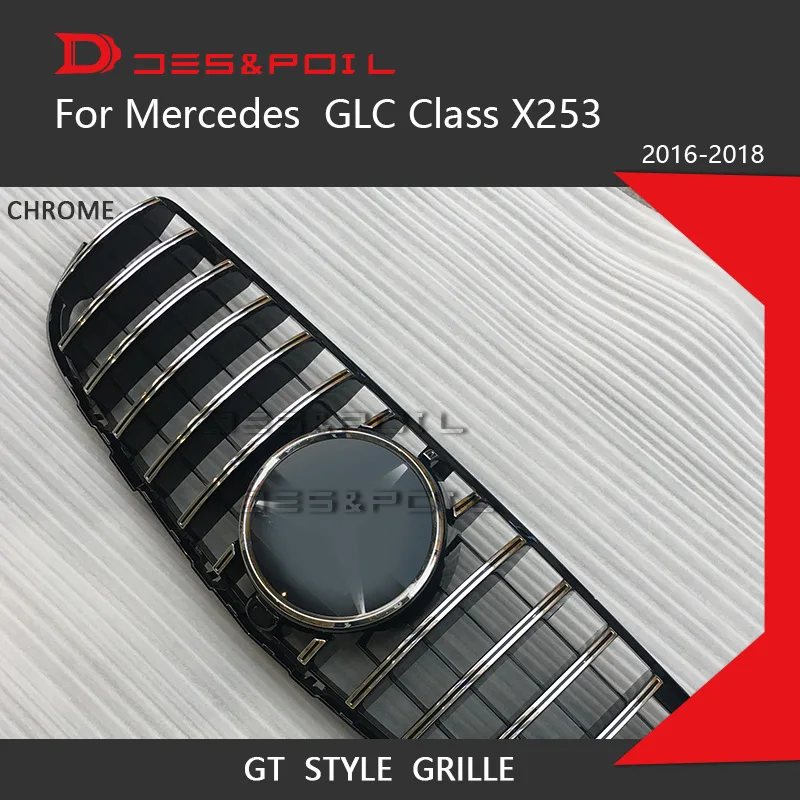 Для Mercedes Benz GLC Class X253 GT решетка Вертикальный стиль передний бампер гоночный гриль- купе внедорожник GLC43 GLC200 GLC260 - Цвет: Chrome with badge