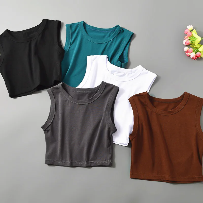 

2021NEW Summer Women O Neck Sleeveless Sexy Tight Top Tank Ladies Crop Top High Waist Slimming Slim Short Sleeveless Bottoming