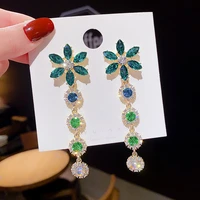 wholesale 925 silver stud earrings green crystal flower earrings womens long earrings jewelry gift