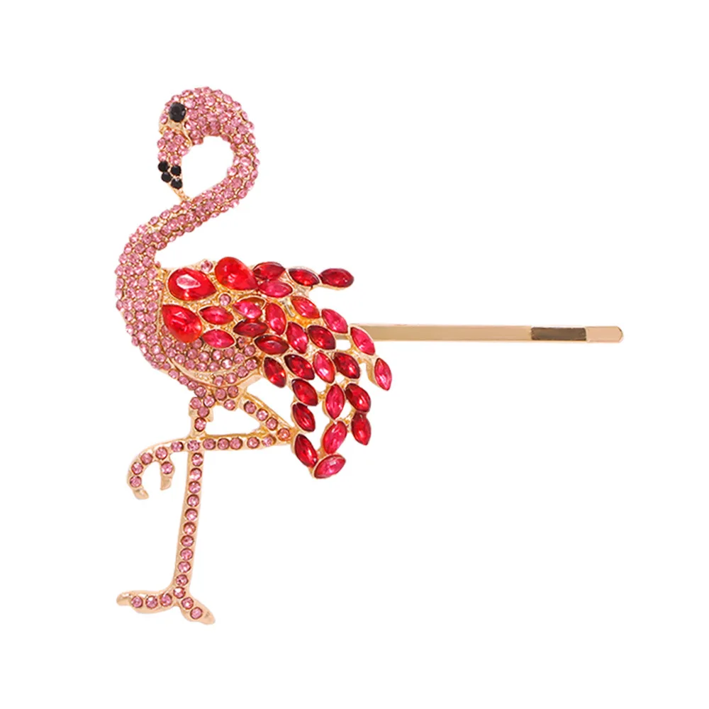 Flamingo Милые птицы аксессуары для волос Фламинго шпилька Дамская Мода Стразы зажим для волос нерегулярные круглые боковые зажимы для женщин головной убор - Цвет: Flamingo