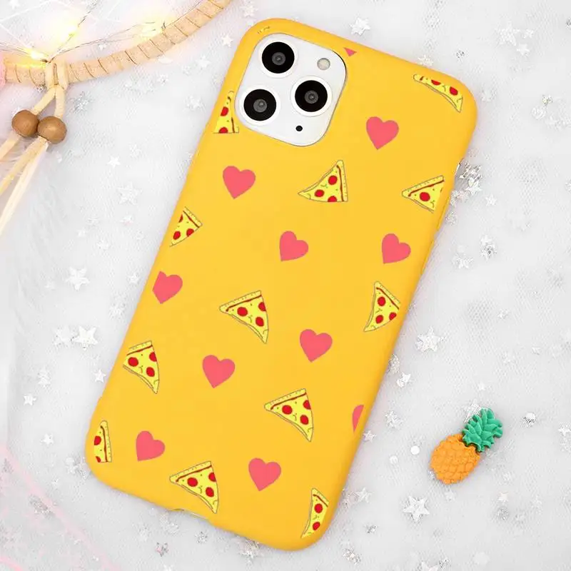 

Cute cartoon hamburger fries pizza Phone Case Candy Color Yellow for iPhone 11 12 pro XS MAX 8 7 6 6S Plus X 5S SE 2020 XR