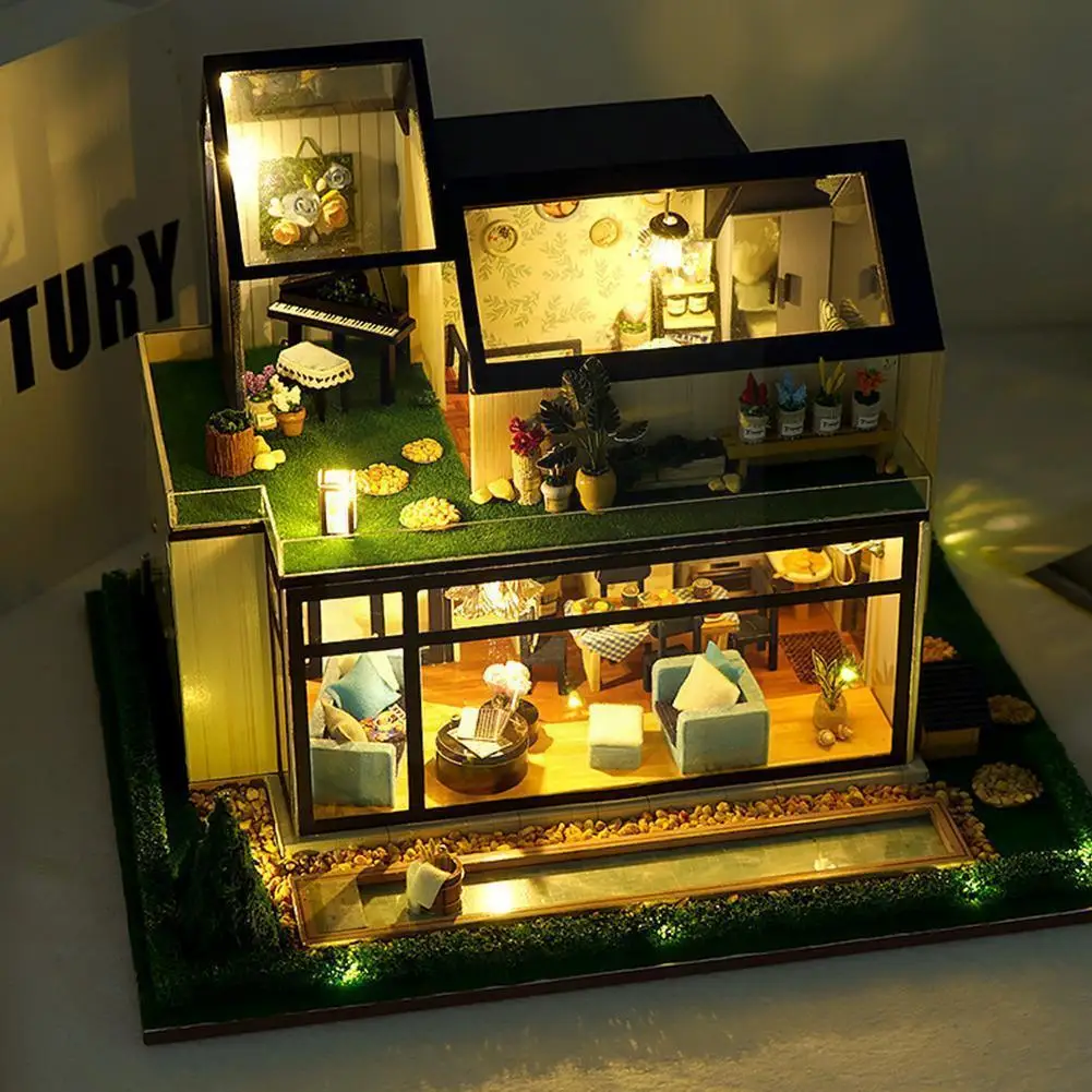 

Music Led Light Miniature House Provence House Model Diy Toy Kit With Wooden Furniture House Gifts Christmas Birth K0a7
