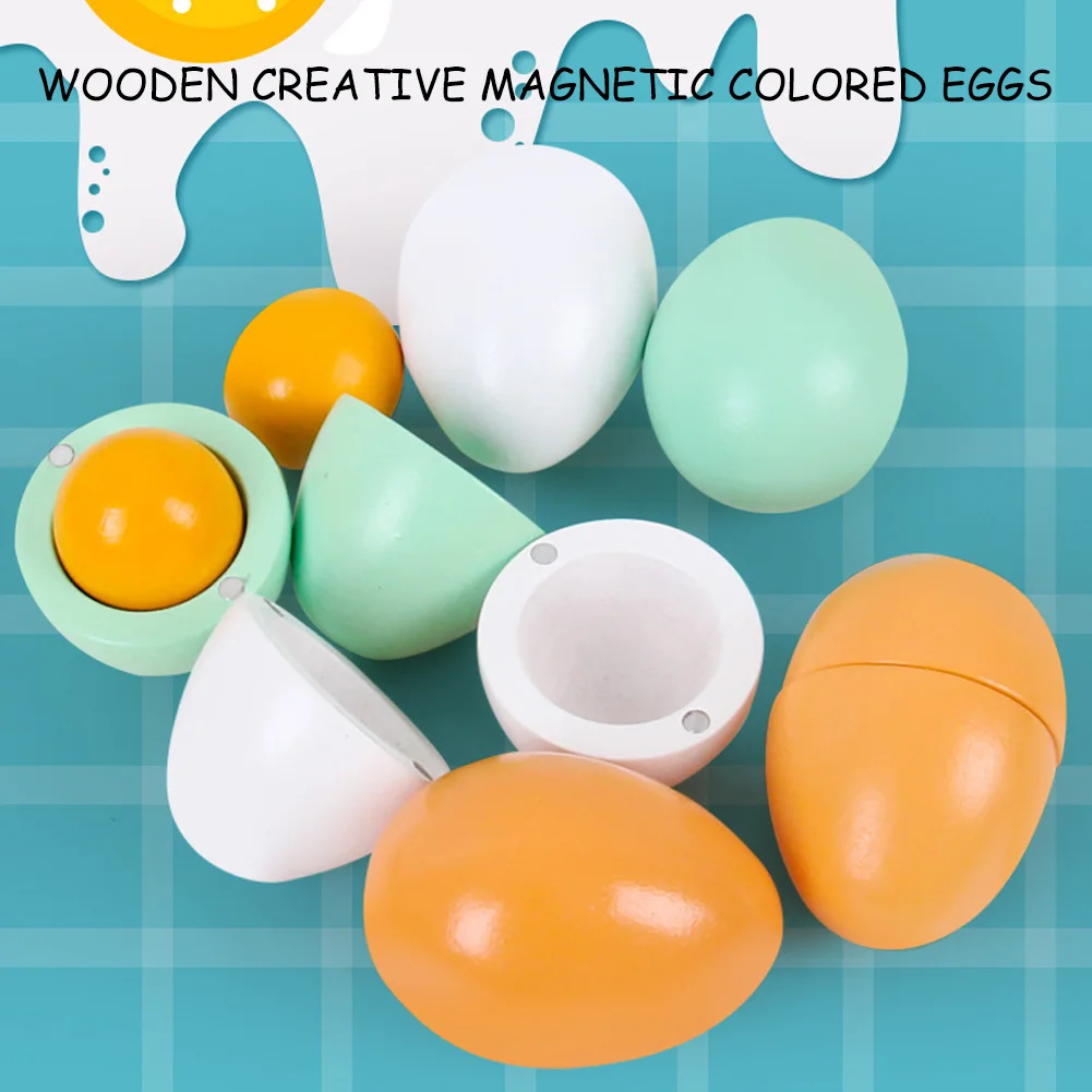 

6Pcs Magnetic Simulation Eggs Toys Wood Colorful Simulation Eggs Role Play Kid Educational Toys Children Supplies