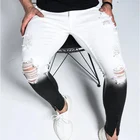Новые летние мужские обтягивающие джинсы, мужские рваные обтягивающие джинсы с дырками, потертые обтягивающие джинсовые брюки с быстрой юбкой