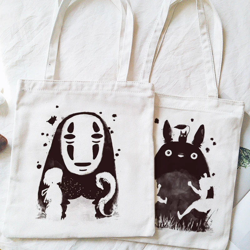 

Shopper Anime Kawaii Spirited Away Totoro Anime Tote Bag Studio Ghibli Canvas Foldable Shopping Eco Bag Shoulder Bags Handbag