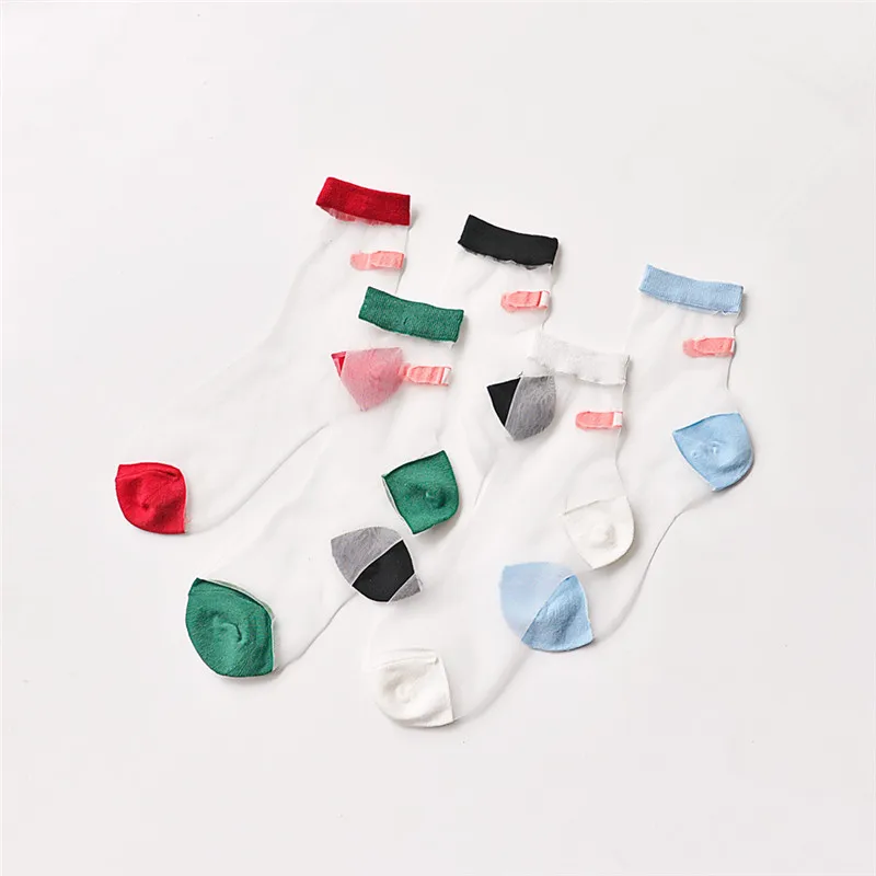 

Japanese Summer Women Transparent Socks Harajuku Stretch Band Aid OK Crystal Sock Japan Glass Silk Art Socks Calcetines Mujer