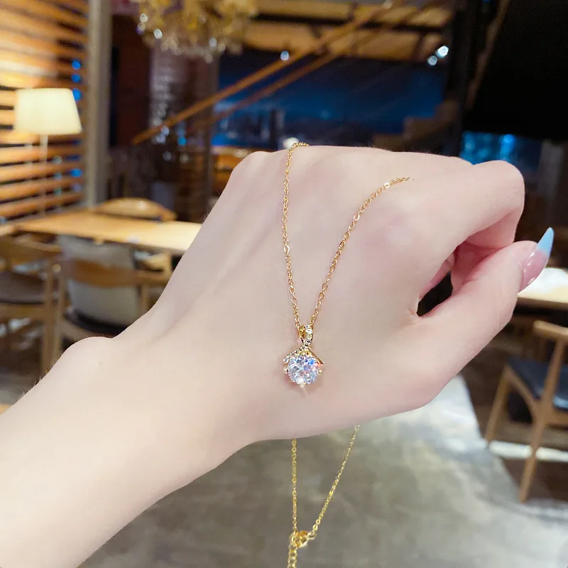 

White CZ Stone Korean Necklace Fancy Crystal Pendant Clavicle Chain Choker Steel Luxury Woman Jewelry Black Friday 2021 femme