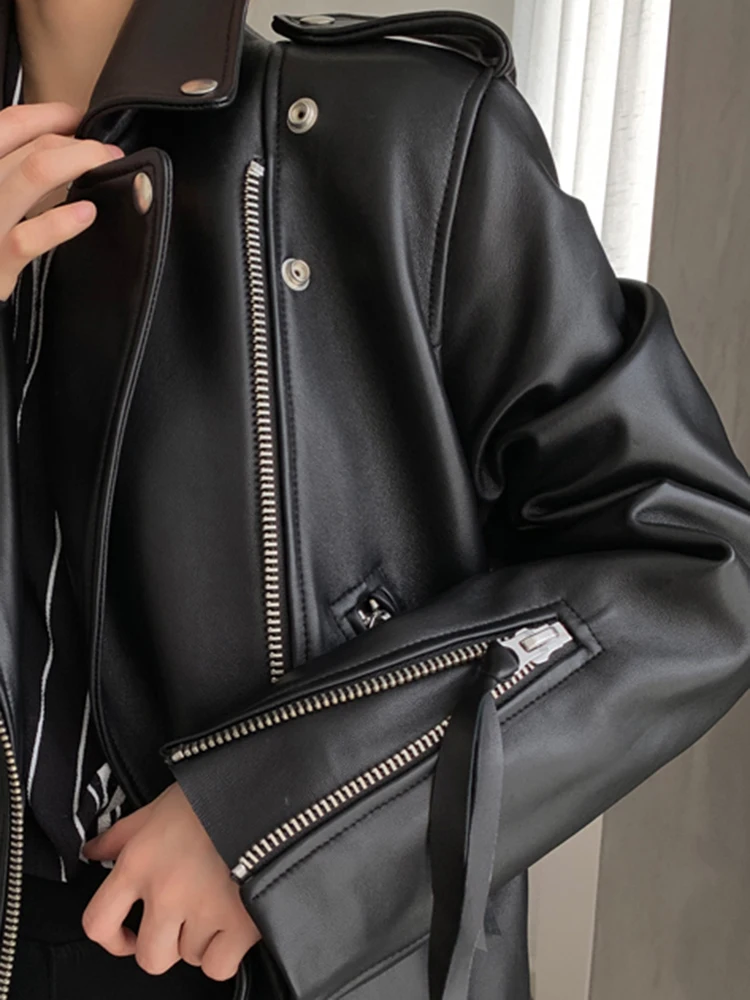 Lautaro осенняя женская кожаная мотоциклетная байкерская куртка на молнии с длинным