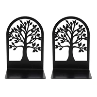 1 pair high quality black tree shaped metal non slip bookend bracket sturdy heavy book end book stopper for office home