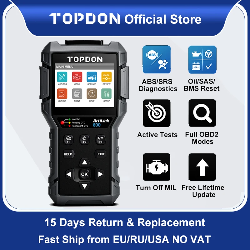 Автомобильный диагностический инструмент TOPDON ArtiLink600 OBD2 бессрочный Бесплатный