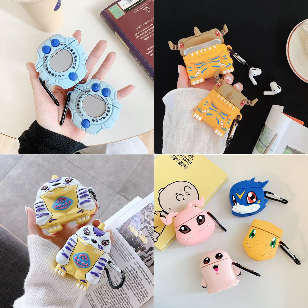 3D чехол для беспроводных наушников Digimon Apple Airpods 1 2 мультяшный Pro силиконовый