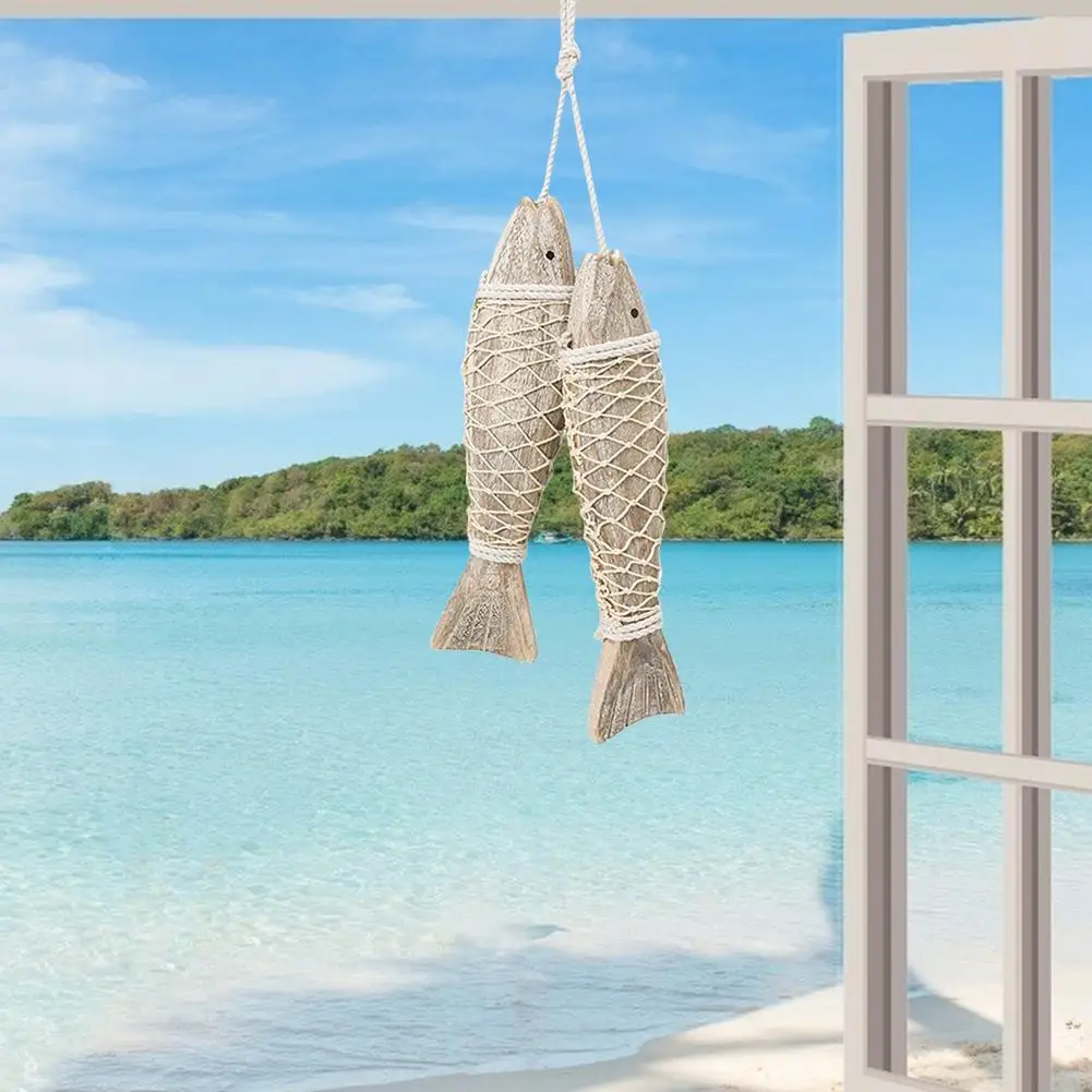 

Mediterranean Fish Decor Wooden Handmade Retro Wall Hanging Lakeside Home Decoration For Gift Collection Children's Bathroom