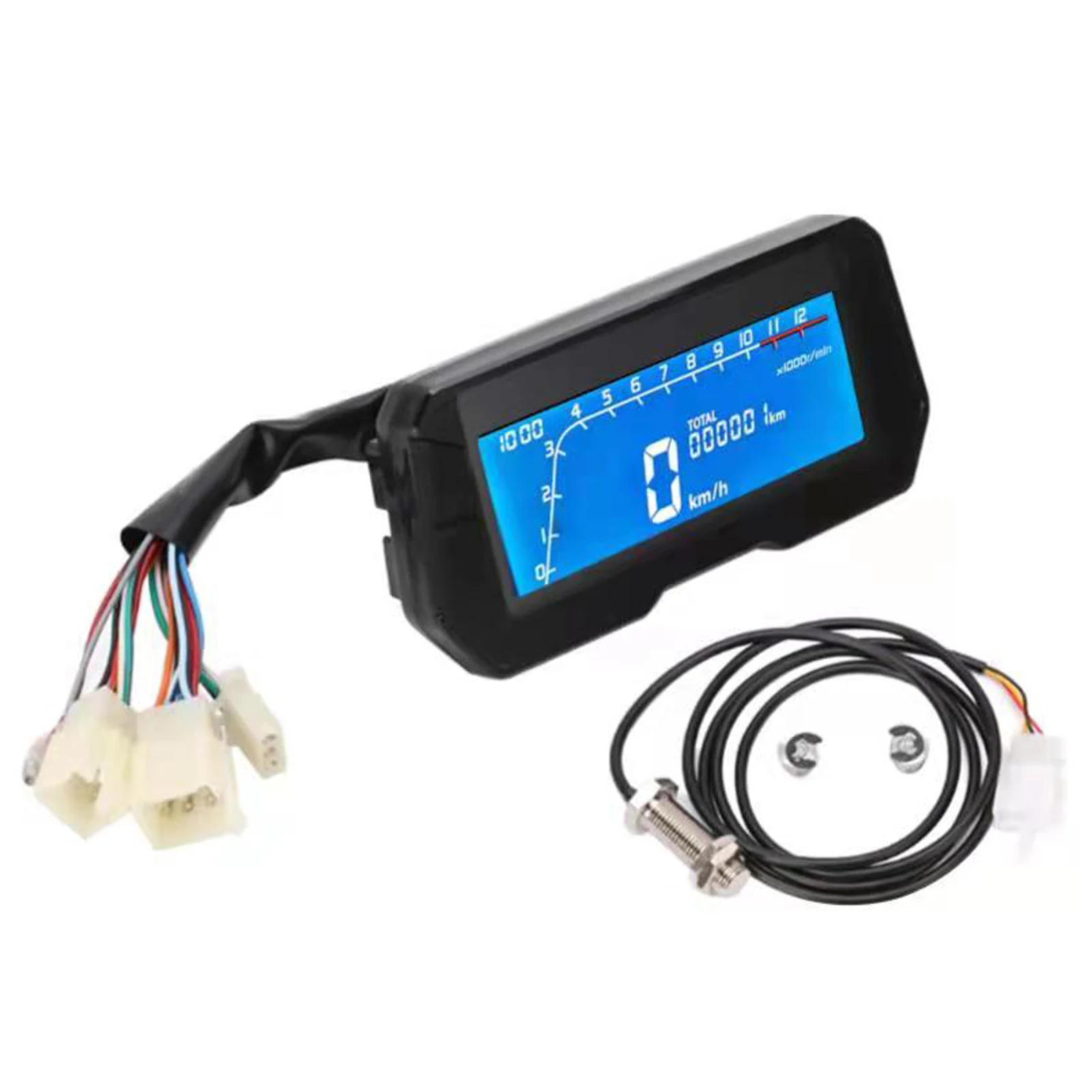 12000RPM Motorcycle LCD Speedometer Universal 6 Gear Position Backlight Digital Electronic Tachometer for 1/2/4 Cylinders Meter |
