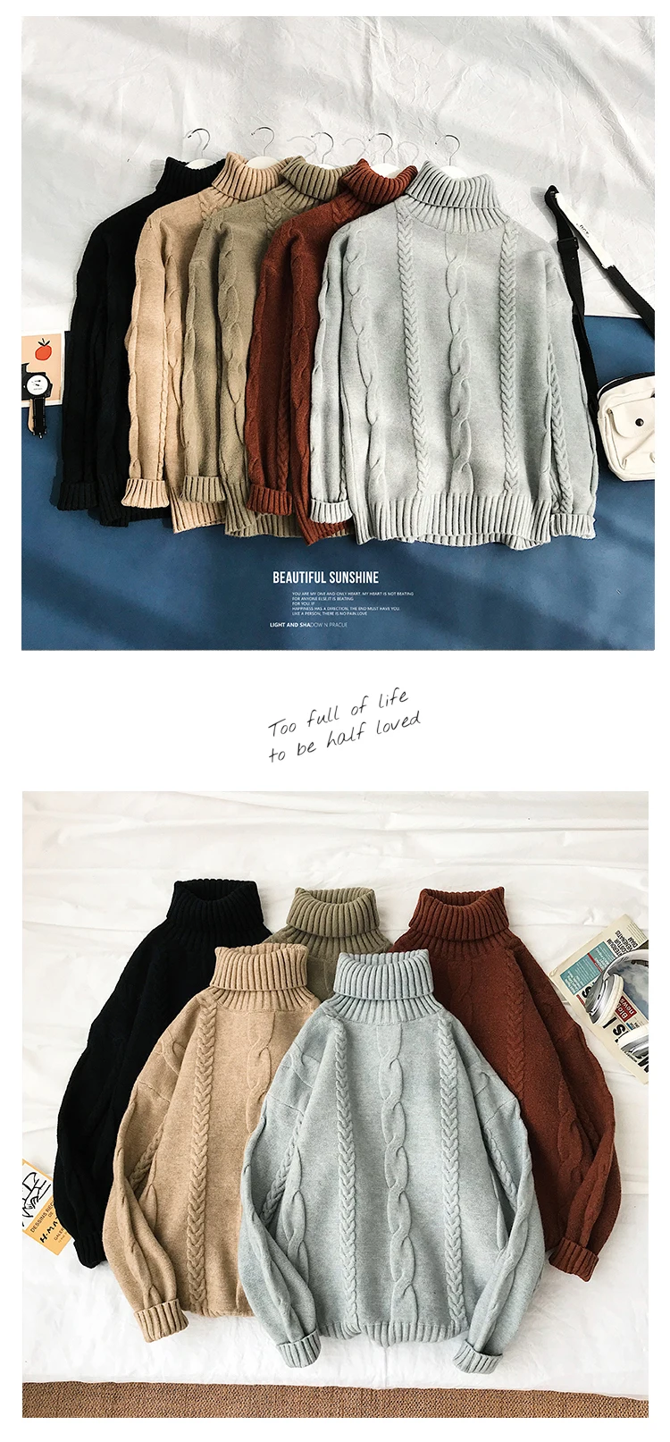 Свитер с высоким воротником мужской теплый модный однотонный Повседневный вязаный пуловер Мужской уличная свободный свитер с длинными рукавами мужская одежда