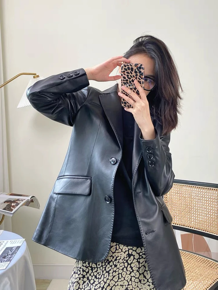 High Quality Spring Autumn Women Real Sheepskin Leather Coat Lady's Slim Genuine Leather Jacket Coat Leather Business Suit