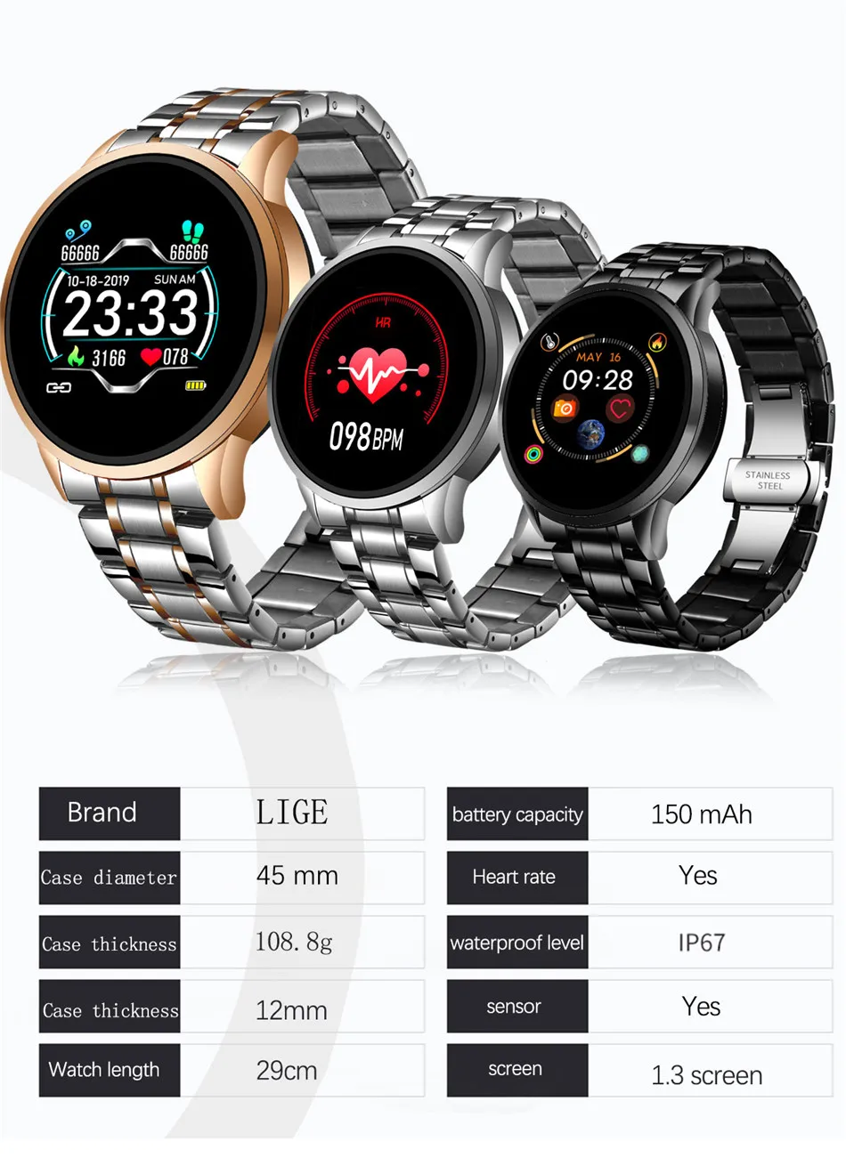 

Watch Men 2020 New Pedometer Heart Rate Blood Pressure Monitor Waterproof Steel Belt Watches For Men Sport Multifunction Mode
