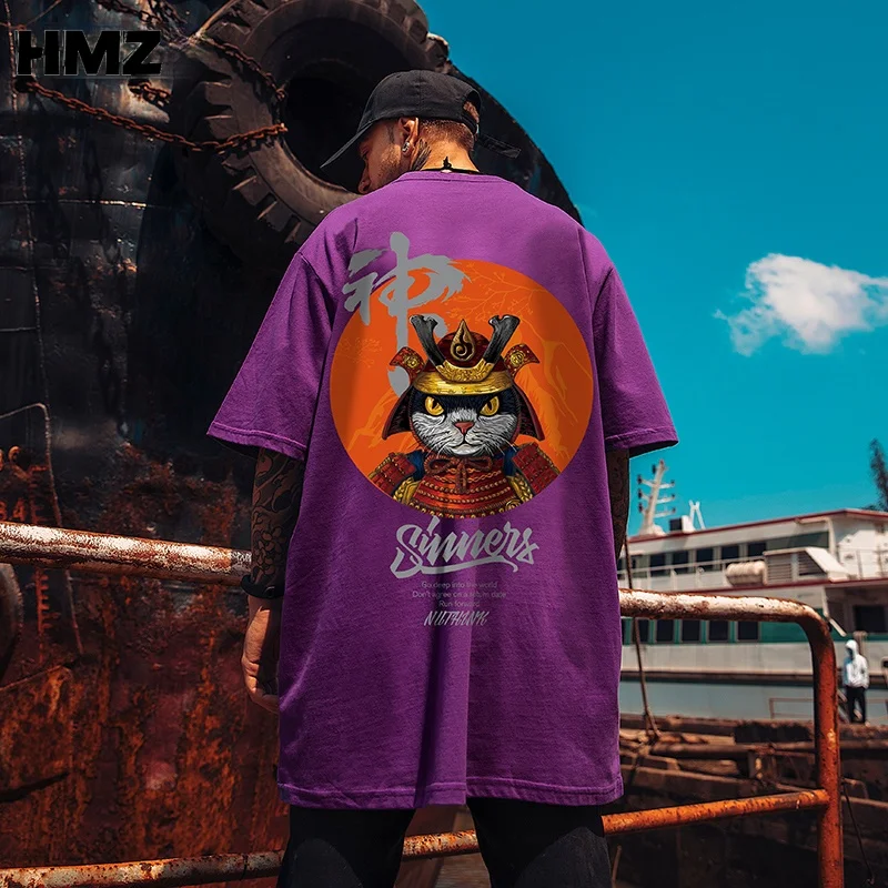 

HMZ 2021 T Shirt Streetwear Men Oversize Hip Hop T-Shirt Cat Harajuku Tshirt Summer Short Sleeve Cotton Loose Tops Chic Tee Men