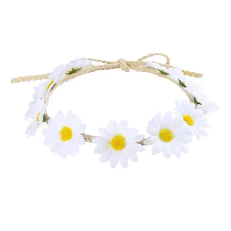 Sunflower Garland Floral Wreath Woven Daisy Headband for Women Female Girls Hat Hair Decorative Accessories A69F |