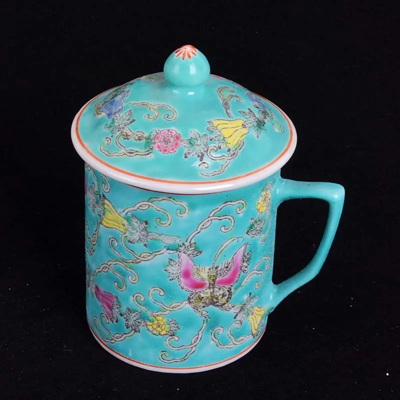 Зеленый 70S рельеф Чай чашки Восточной Азии дизайн кружка Винтаж Стиль Керамика