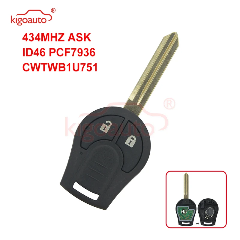 Kigoauto 433 МГц ASK ID46 чип PCF7936 Автомобильный Дистанционный ключ Подходит для NISSAN CWTWB1U761