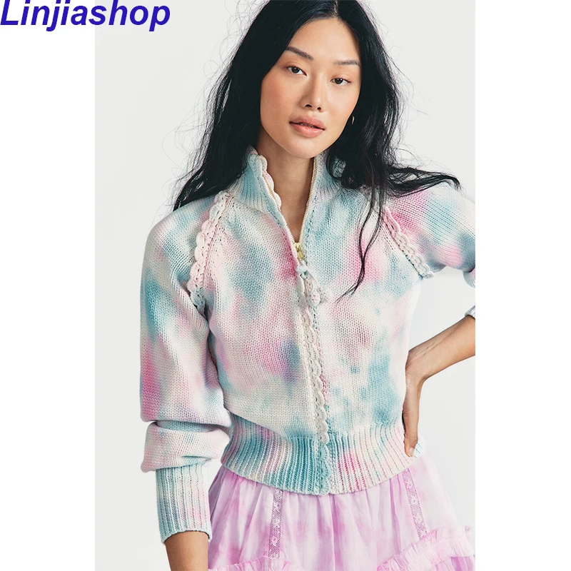 

Autumn Korean style Women Knitted Sweaters winter Long Sleeve Tie dye Loose Plus Size Female Cardigan