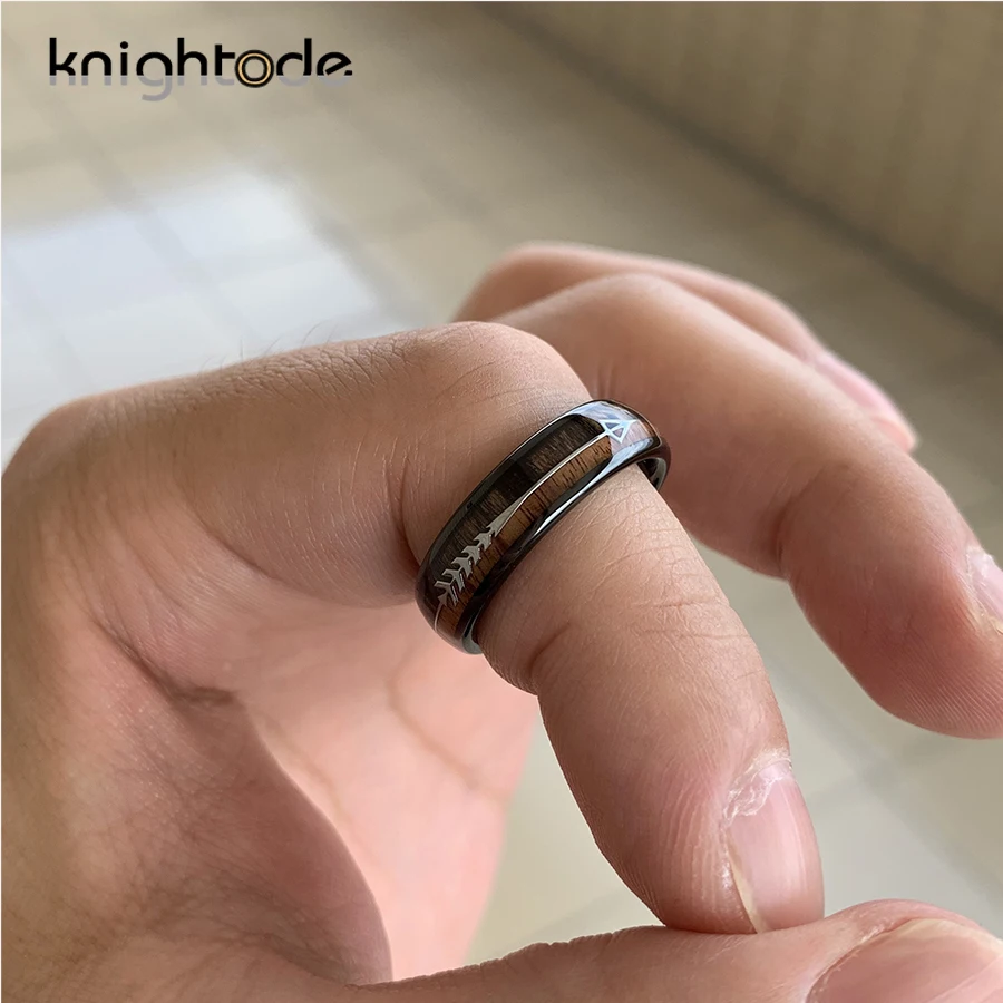 6 мм черный Вольфрам обручальное кольцо стрела из нержавеющей стали/деревянная