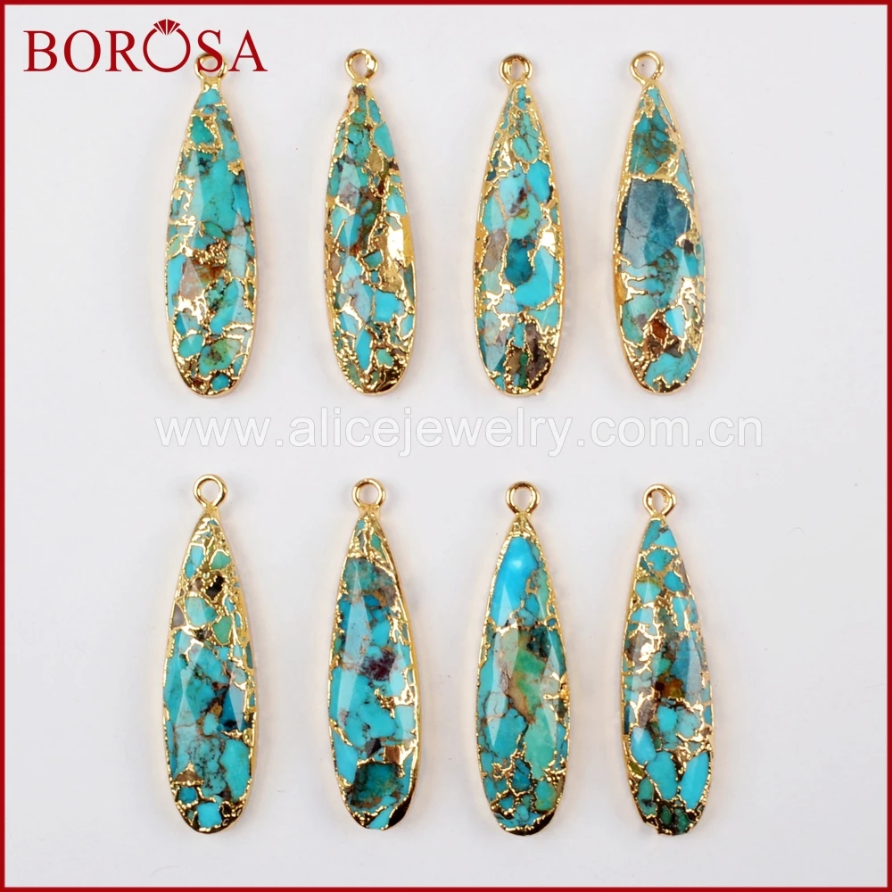 BOROSA 5/10 шт., каплевидный золотой цвет, натуральный медный Бирюзовый Шарм, медный натуральный синий камень, ювелирные изделия для сережек/ожерелий, G1547