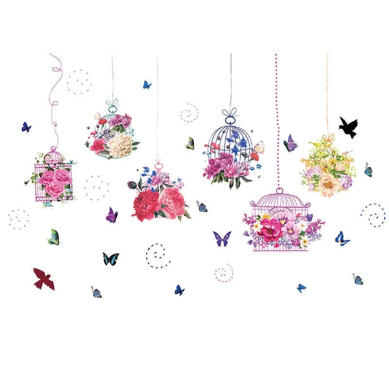 

Pastoral style Butterfly flower bird cage Wall Sticker Living room bedroom decorations wallpaper Mural Removable stickers