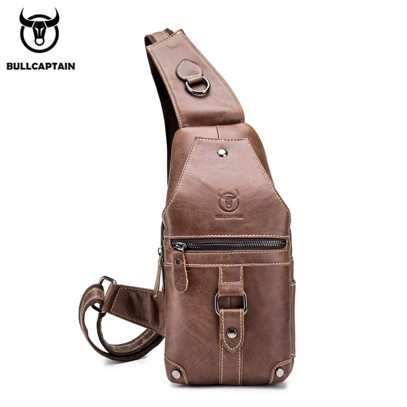 BULLCAPTAIN Men's Bag Shoulder Diagonal Classic Retro High-Quality Business Fashion Top Layer Cowhide Large-Capacity Chest Bag