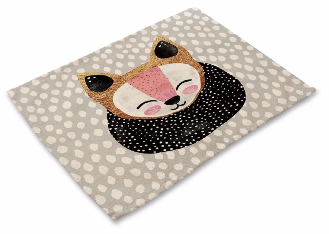 

CAMMITEVER Lovely Fox Dots Red Hearts Rainbow Colorful Cloth Dinner Mat Non-slip Heat Resistant Mat Kitchen Coaster Placemat Pot