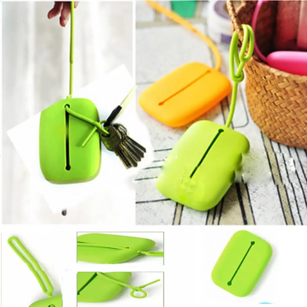 

New Green Silicone Key Ring Key Bag Card Pouch Holder Key Ring Bag Hot Sale Key Wallet Holder Hook Case