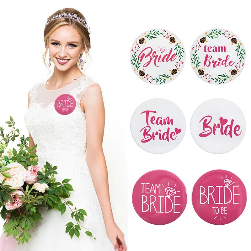6pcs Bride Badge White Pink Team Bride Bridesmaid Badge Hen Bachelorette Party Decoration Bridal Shower Wedding Party Supplies