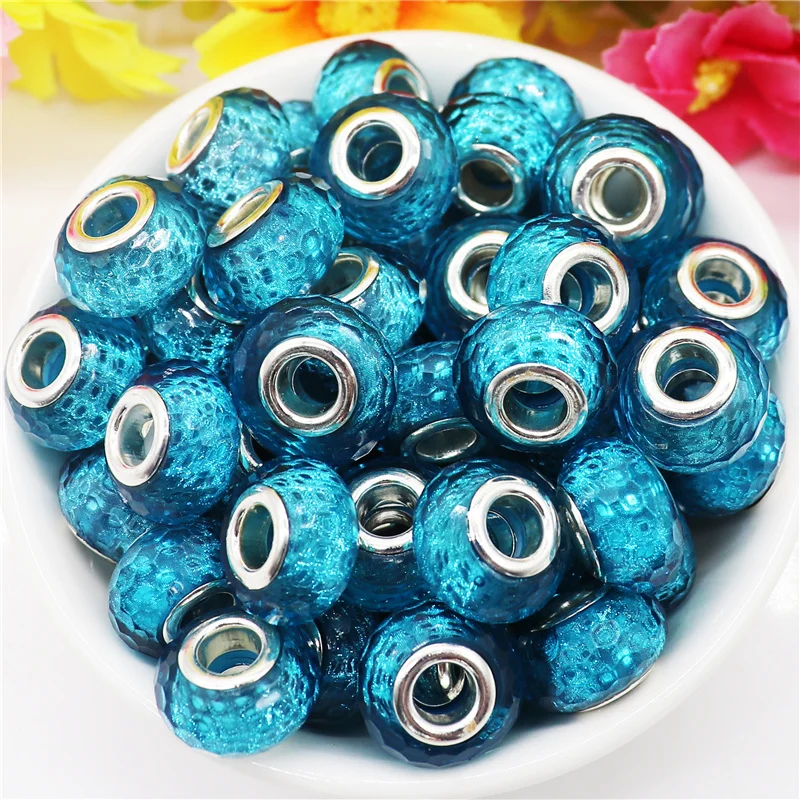 

10Pcs Round Faceted Glitter Murano Charm Big Hole Rondelle Spacer Beads Fit Pandora Charms Bracelet For DIY Jewelry Making Craft