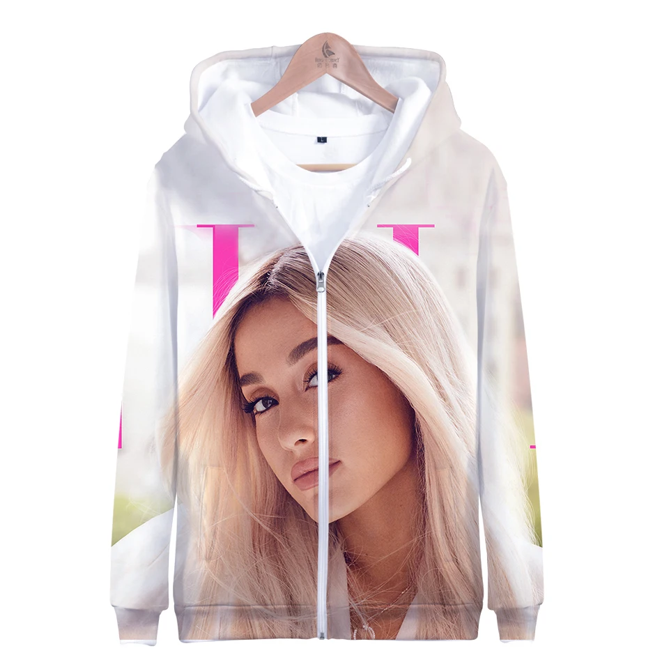 Thank U Next Harajuku толстовки на молнии с капюшоном куртка осень/зима мода певица Ариана Гранде 3D толстовки