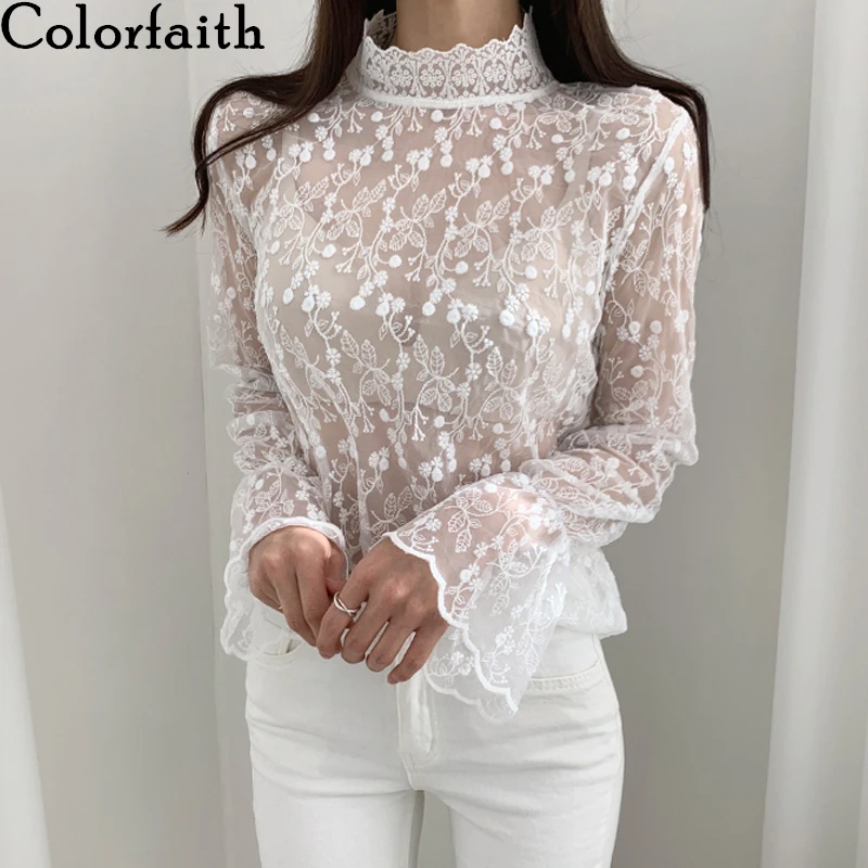 Colorfaith новинка 2021 женские летние блузки рубашки винтажный цветочный джемпер тюль