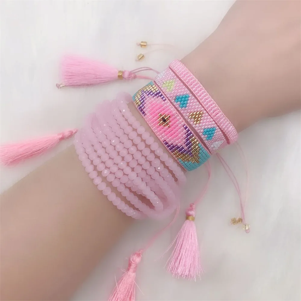 ZHONGVI-pulsera MIYUKI para Mujer, joyería Bohemia de Moda con ojos rosas turcos, brazalete hecho a mano, regalo