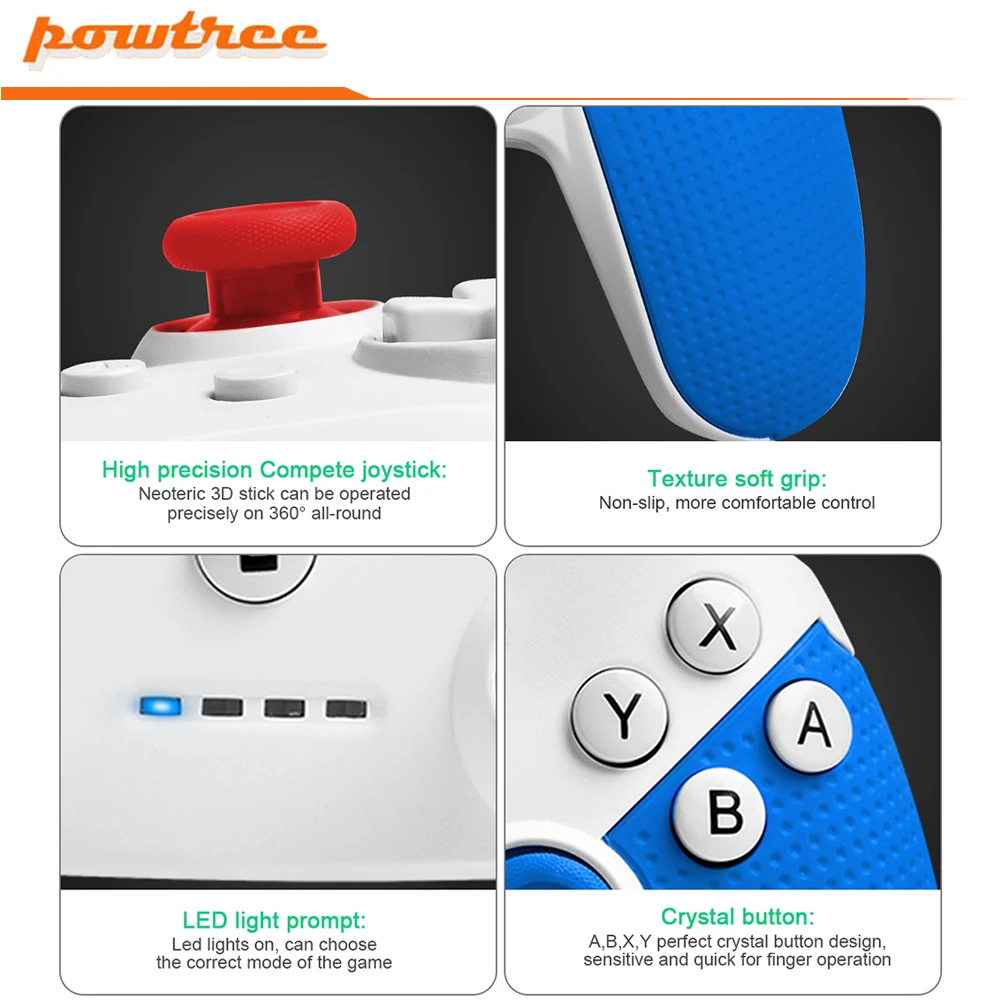 Беспроводной геймпад Powtree Bluetooth-контроллер для консоли switch pro видеоигр USB-джойстик