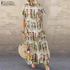 Женское богемное Макси-Платье, повседневное хлопковое платье с коротким рукавом и мультяшным принтом, лето 2021