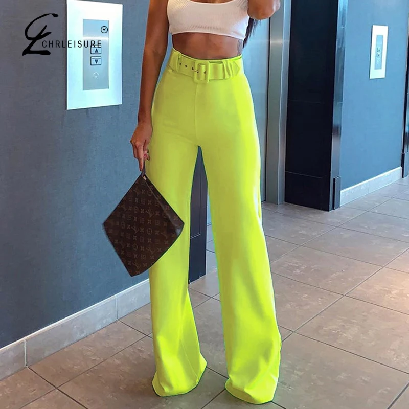 Женские повседневные свободные брюки с высокой талией флуоресцентные 2019|Брюки| |