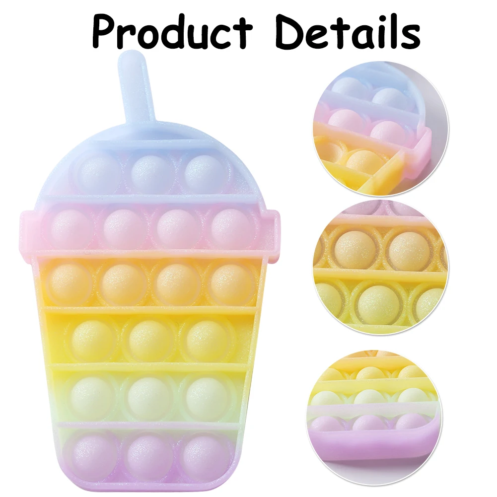 

Rainbow Gradient Color Push Bubble Toy Rainbow Push Bubble Sensory Autism Anti Stress Cartoons Silicone Toy With Glitter
