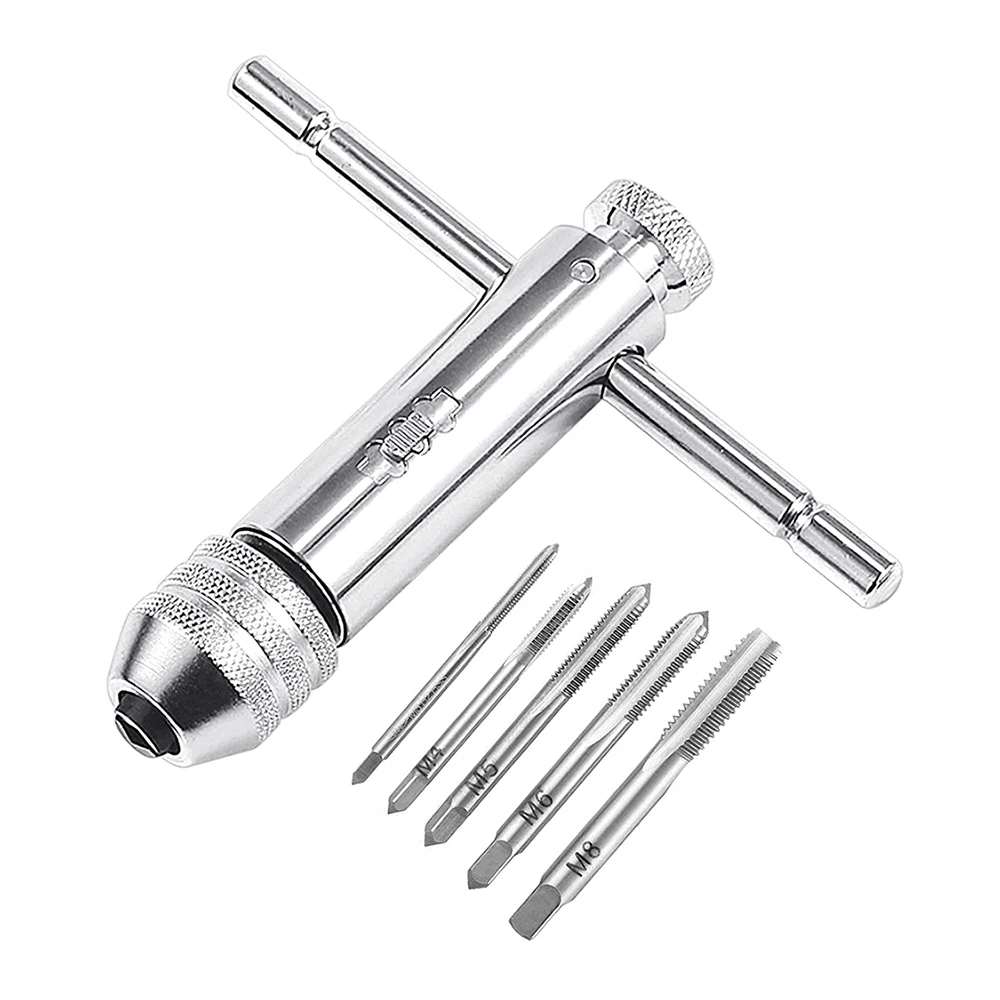 Upgrade Adjustable 3-8mm T-Handle Ratchet Tap Wrench With M3-M8 Machine Screw Thread Metric Plug Machinist Tool Hand Tool Set A+