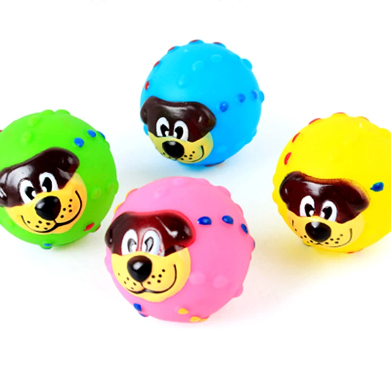 

Pet TPR Squeaky Ball Toy With Cartoon Dog Face Puppy Interactive Training Supplies durable pet interactive toy Random Color