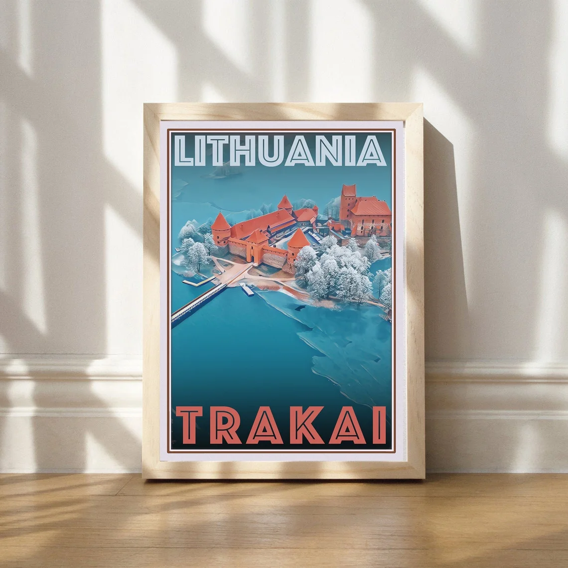 

Retro Vintage Style Travel or Canvas Picture Trakai Lithuania Canvas psoter unframe poster