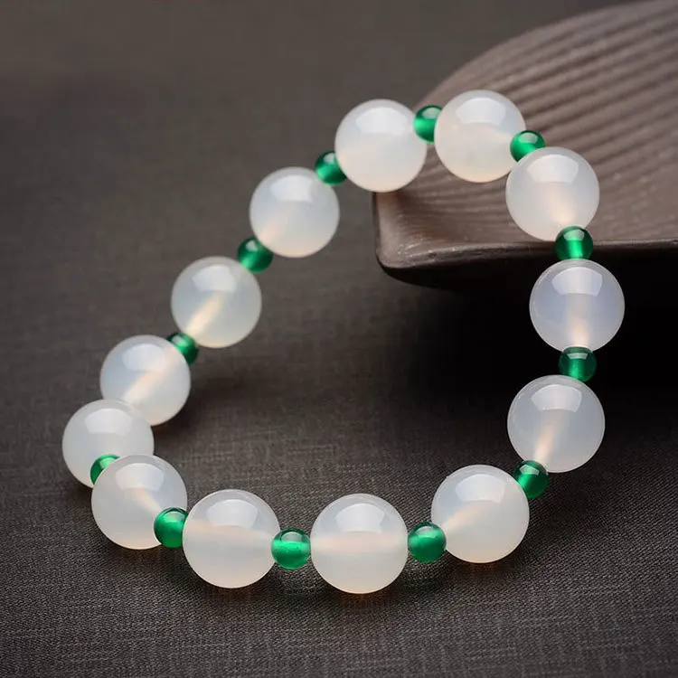 Натуральный агат халцедон белый удача бусины эластичный браслет ювелирные