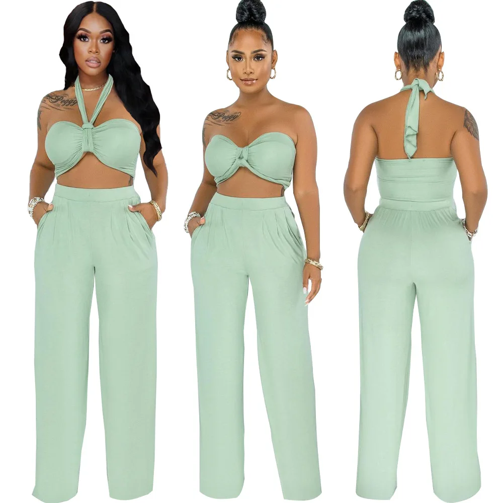 

Streetwear Summer Women's Sexy Wrapped Chest Short Tops Set Halter Variety Wear Two-Piece Set